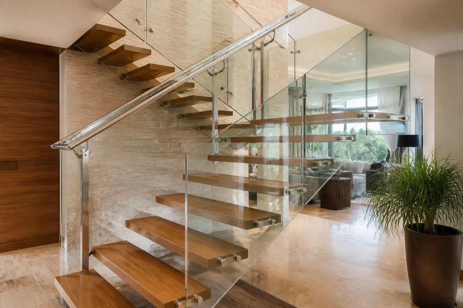 Escada sob medida com vidro e inox em residencia de alto padrao em Brasilia DF