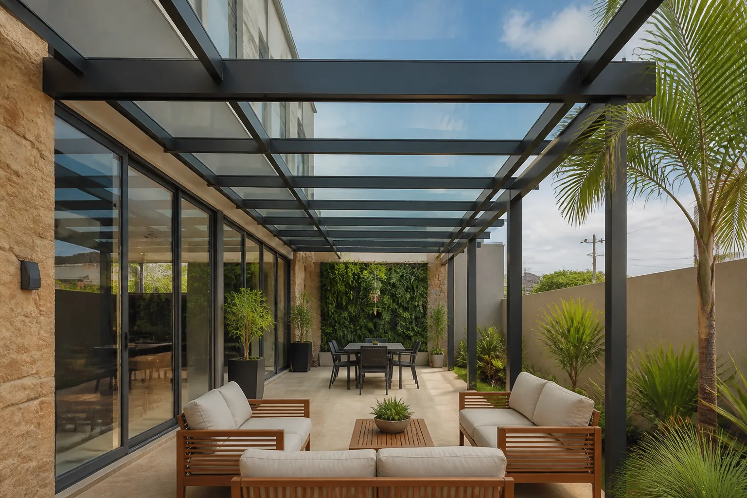 Cobertura de vidro residencial em area externa em Sao Sebastiao DF