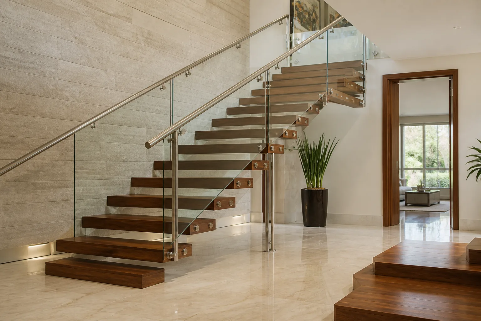 Escada sob medida com vidro e inox em residencia de alto padrao em Brasilia DF