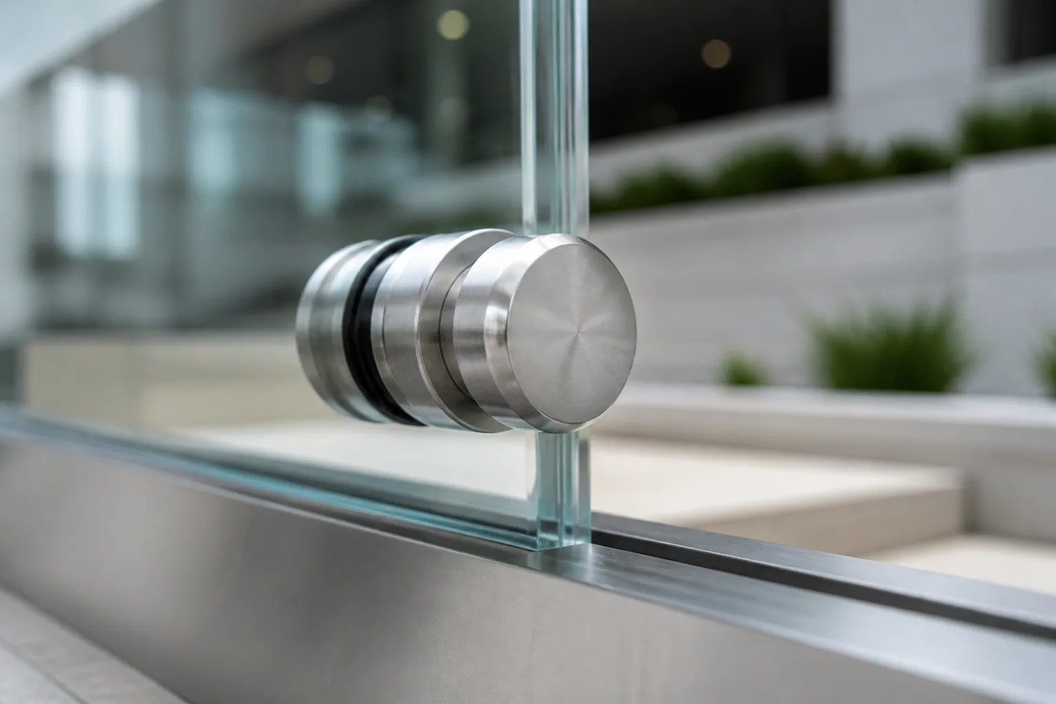 Detalhe de fixacao em guarda-corpo de vidro com ferragem em inox no Distrito Federal