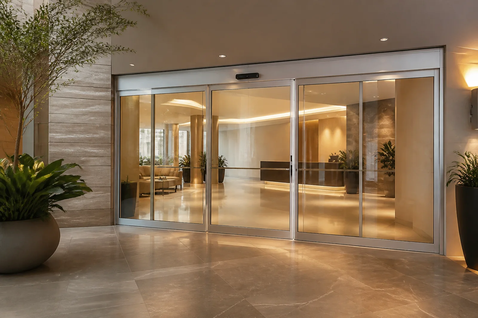 Porta automatica de vidro entregue em lobby corporativo no Distrito Federal