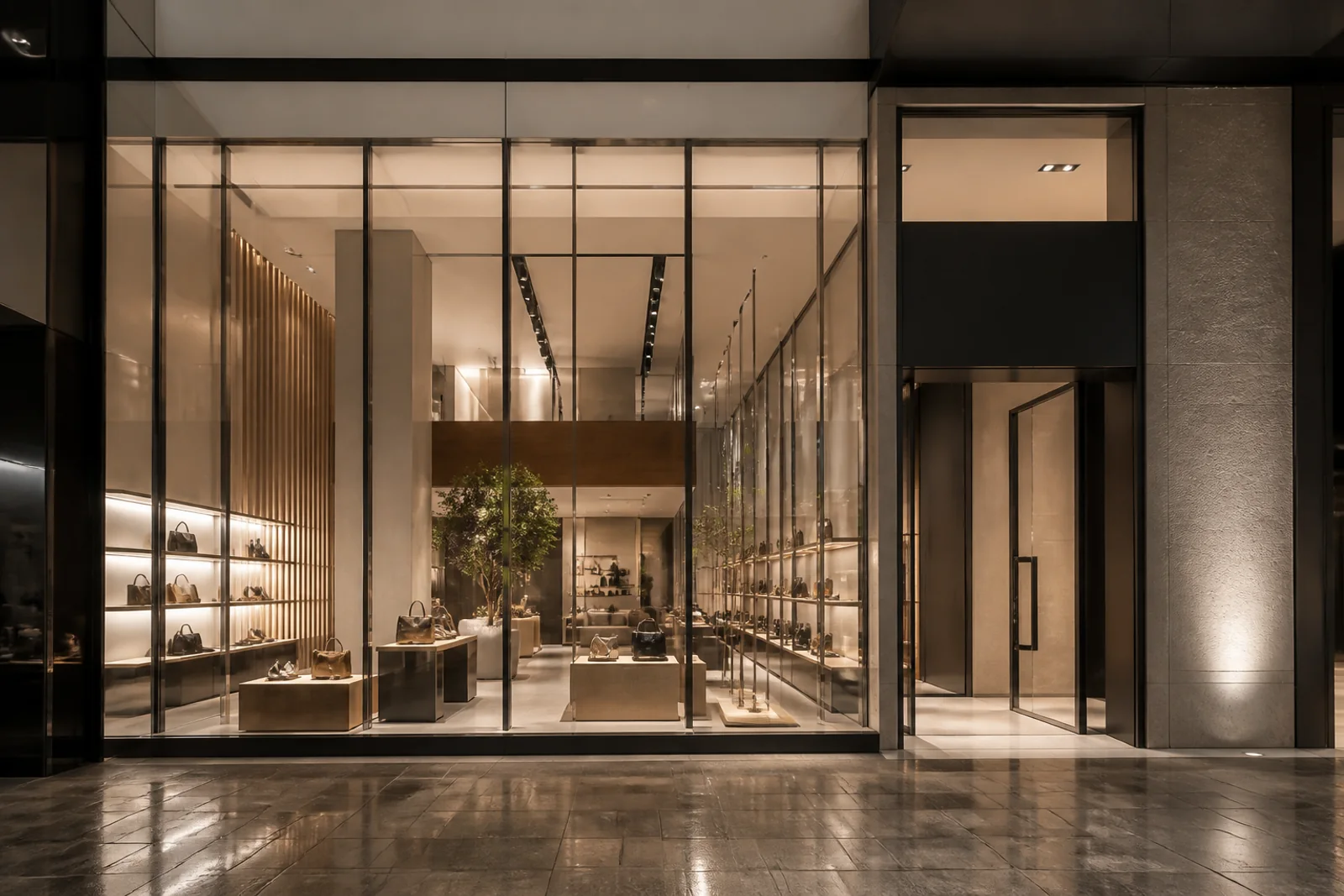 Vitrine comercial de vidro em fachada de loja premium em Brasilia DF